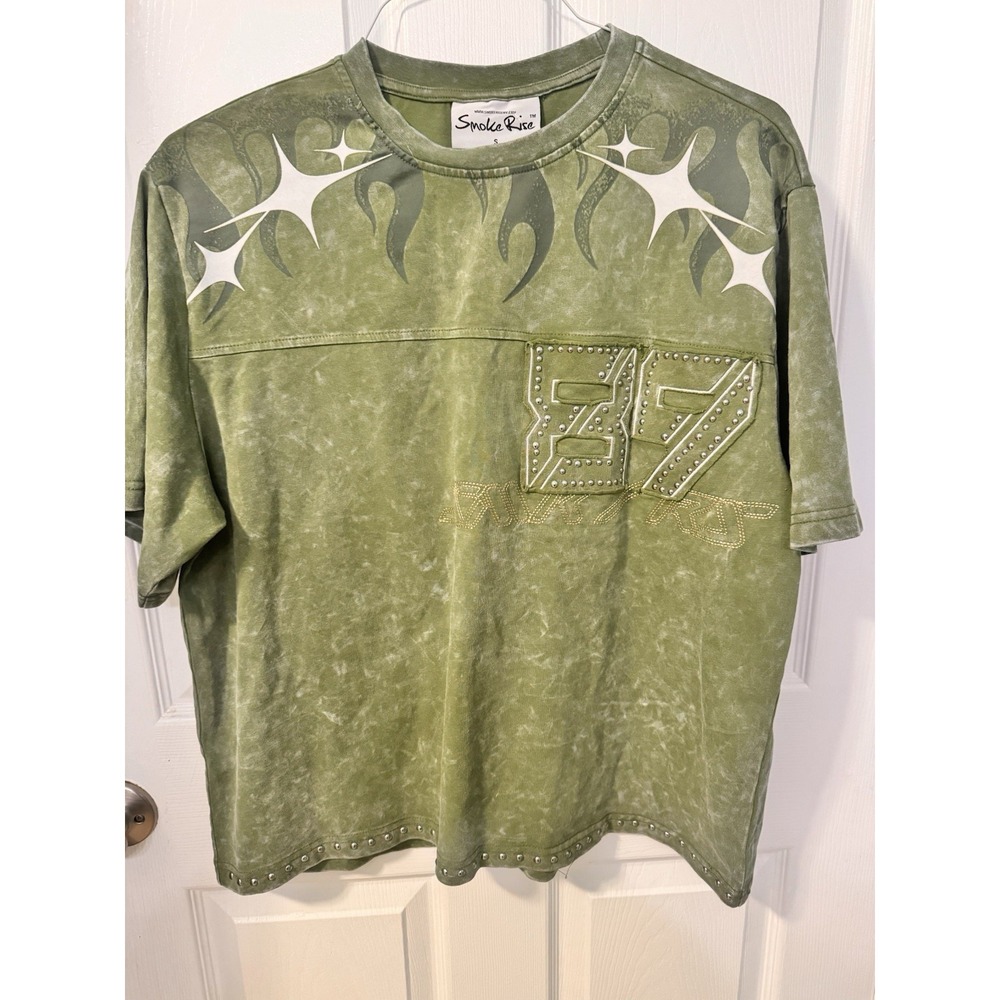 Smoke Rise NY Men's Green Super Sonic Embellished Shirt Streetwear Urban S